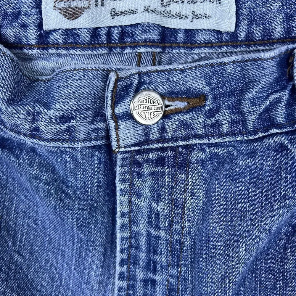 Vtg Harley Davidson Men's Jeans Light Wash Blue Denim Biker Cotton Y2K Sz 36x34